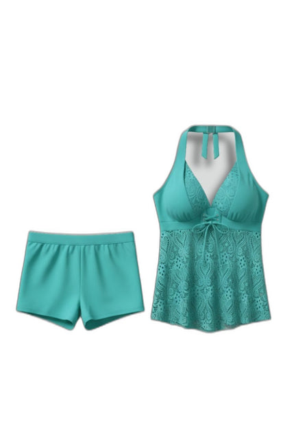 Stylish Green Lace Bikini for Women with V Neck Sleeveless Vacation Style