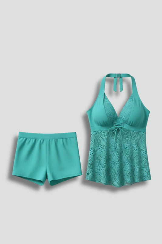 Stylish Green Lace Bikini for Women with V Neck Sleeveless Vacation Style