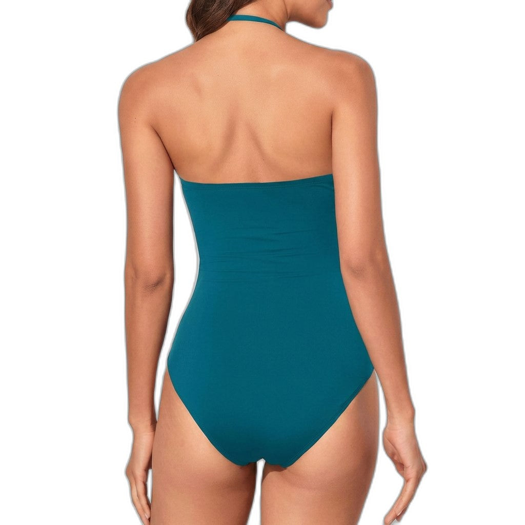 Stylish Green Swimsuit for Women with Strapless Wrap Ruched Vacation Style