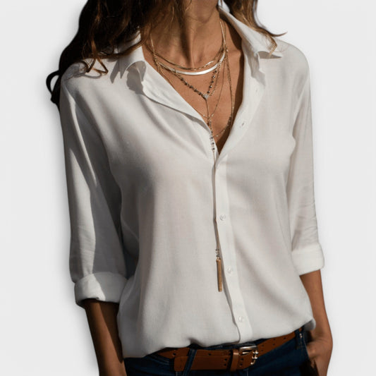 Stylish Grey Shirt for Women with Collared Long Sleeve Button Front Office Style