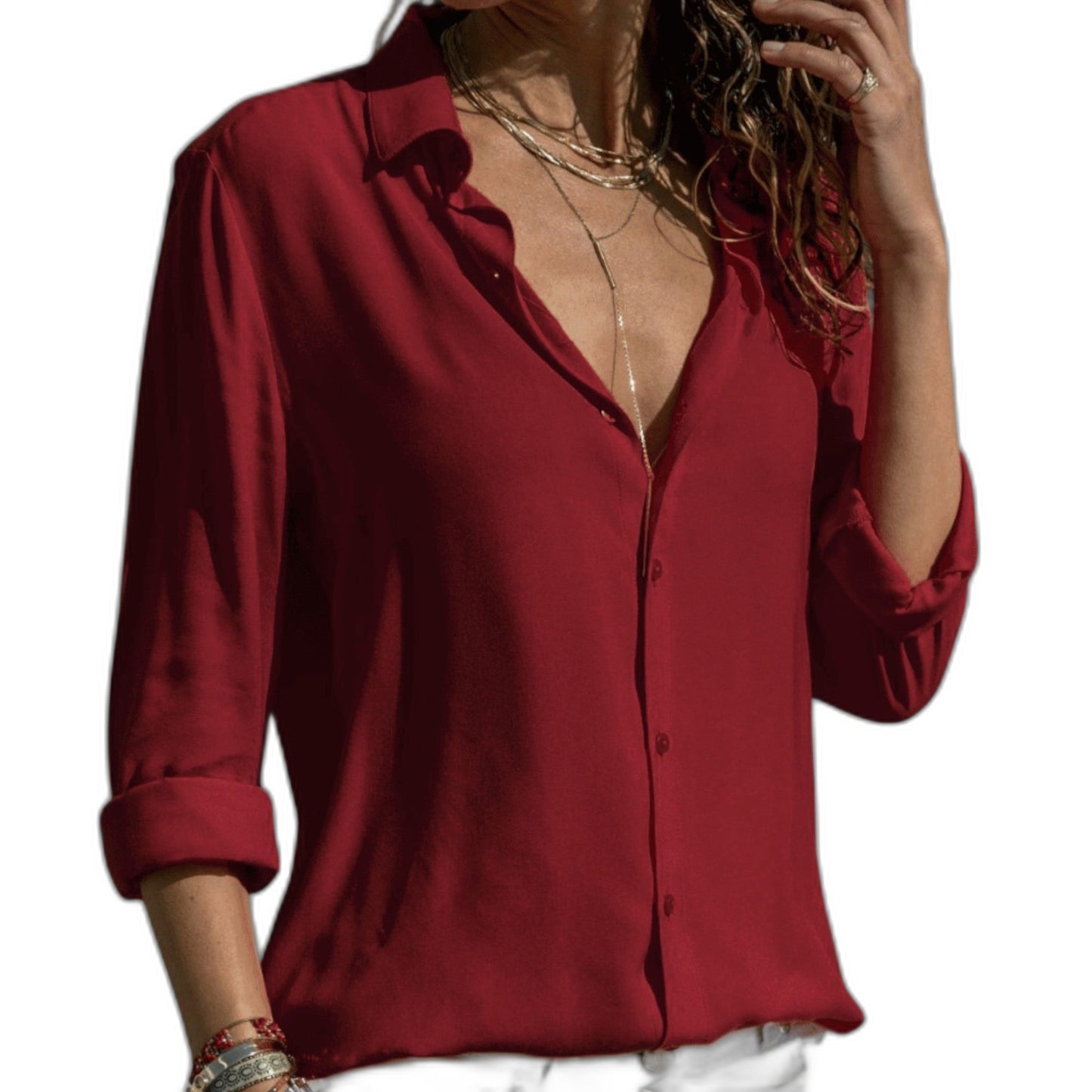 Stylish Grey Shirt for Women with Collared Long Sleeve Button Front Office Style