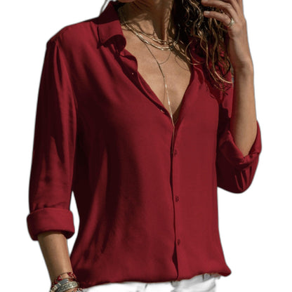 Stylish Grey Shirt for Women with Collared Long Sleeve Button Front Office Style