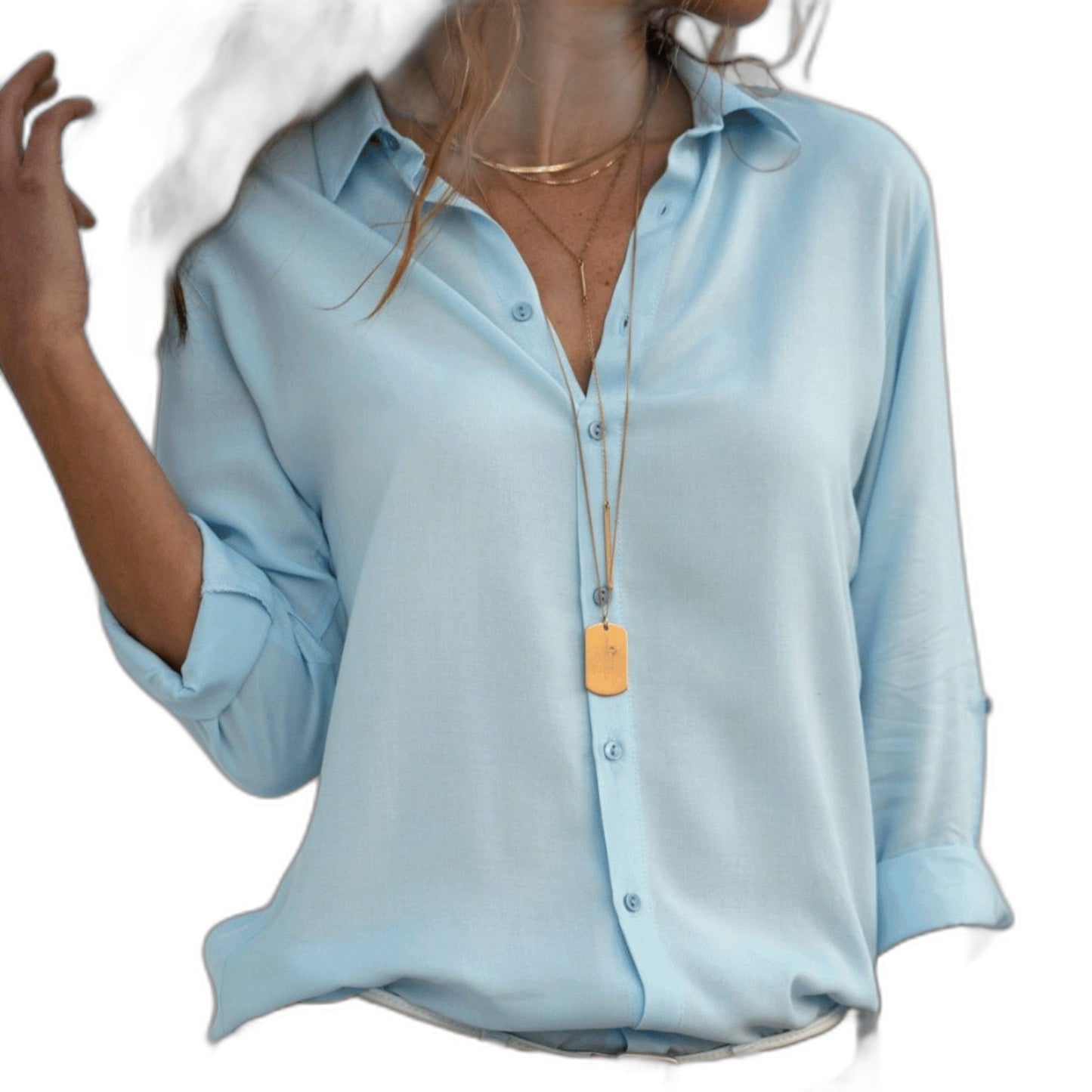 Stylish Grey Shirt for Women with Collared Long Sleeve Button Front Office Style
