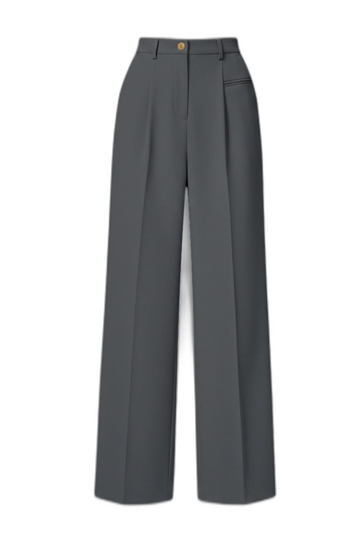 Stylish Grey Trousers for Women with High Waisted Wide Leg Palazzo Pockets Office Style