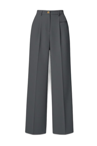 Stylish Grey Trousers for Women with High Waisted Wide Leg Palazzo Pockets Office Style