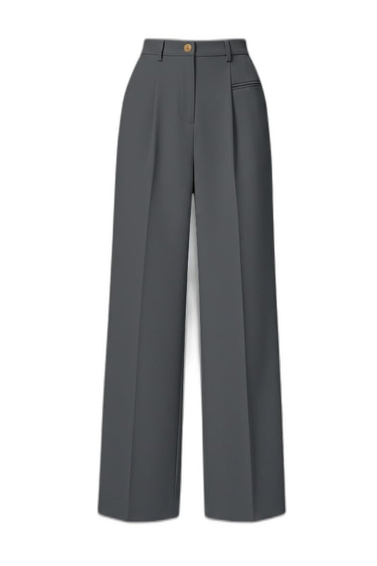 Stylish Grey Trousers for Women with High Waisted Wide Leg Palazzo Pockets Office Style