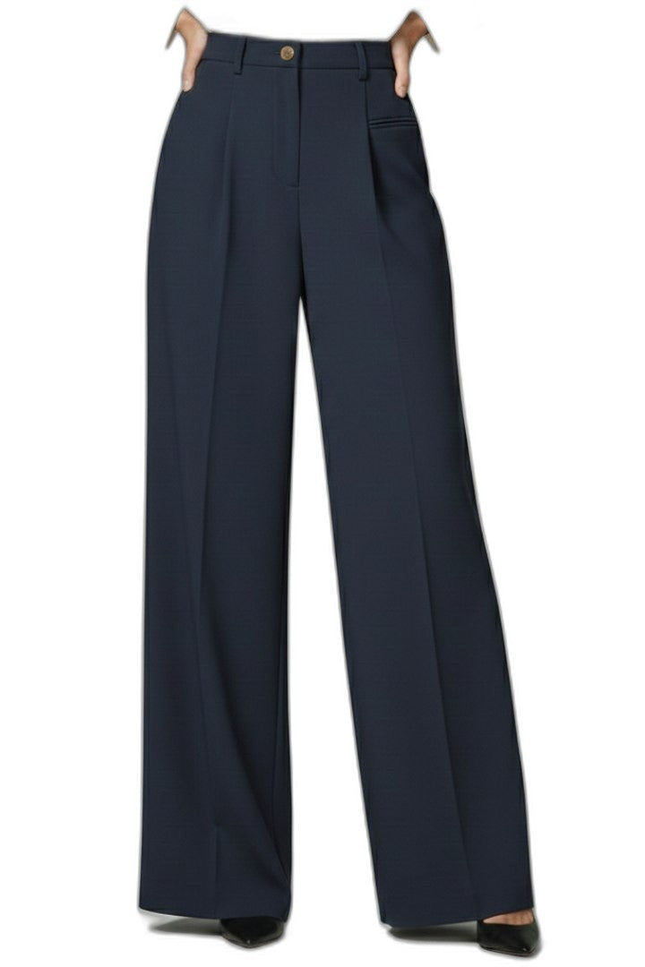 Stylish Grey Trousers for Women with High Waisted Wide Leg Palazzo Pockets Office Style