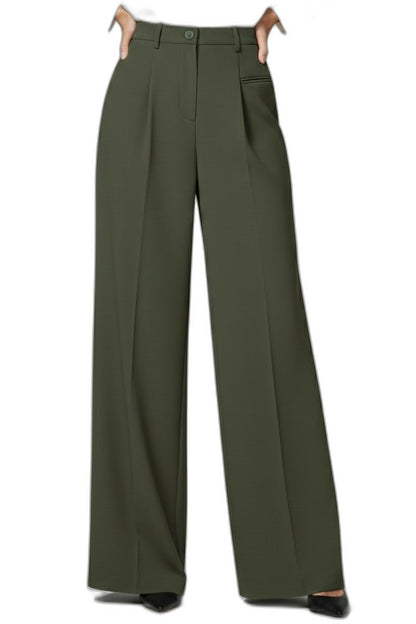 Stylish Grey Trousers for Women with High Waisted Wide Leg Palazzo Pockets Office Style