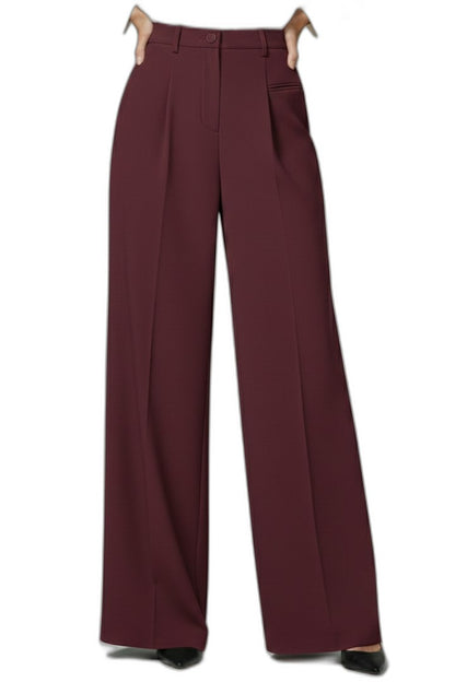 Stylish Grey Trousers for Women with High Waisted Wide Leg Palazzo Pockets Office Style