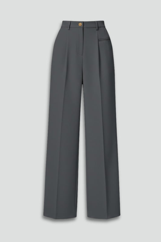 Stylish Grey Trousers for Women with High Waisted Wide Leg Palazzo Pockets Office Style