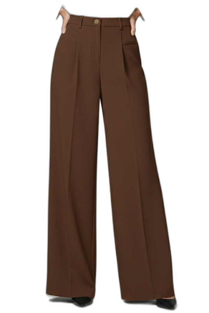 Stylish Grey Trousers for Women with High Waisted Wide Leg Palazzo Pockets Office Style