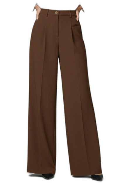 Stylish Grey Trousers for Women with High Waisted Wide Leg Palazzo Pockets Office Style