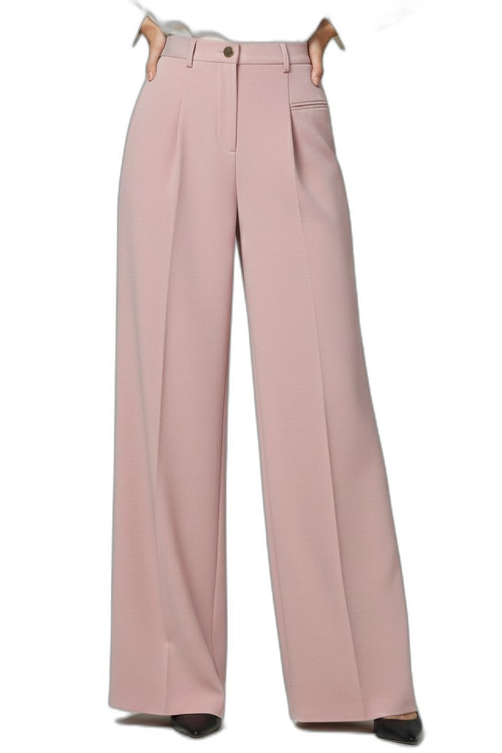 Stylish Grey Trousers for Women with High Waisted Wide Leg Palazzo Pockets Office Style