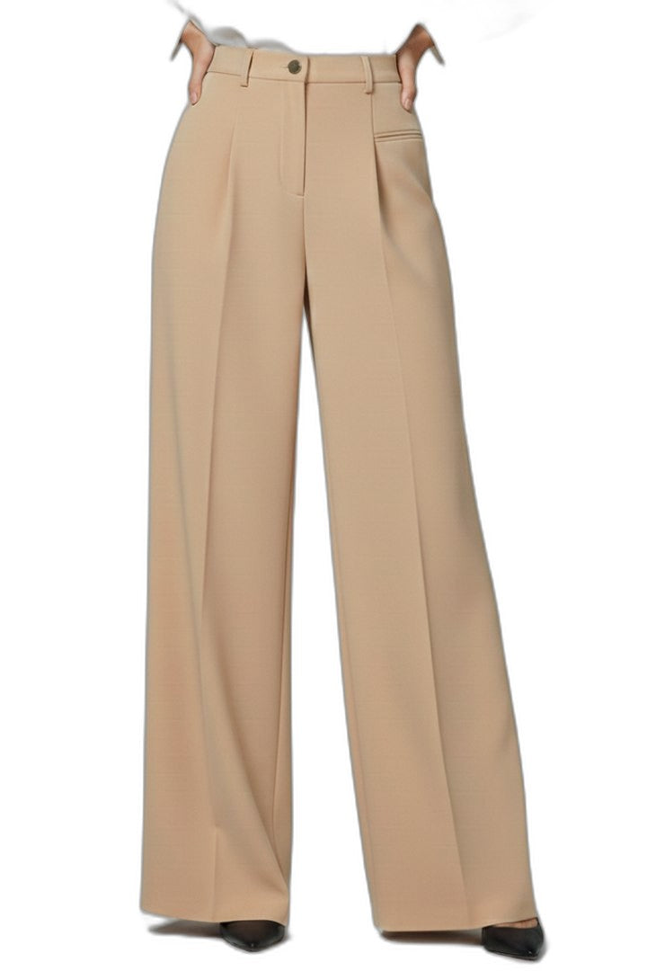 Stylish Grey Trousers for Women with High Waisted Wide Leg Palazzo Pockets Office Style