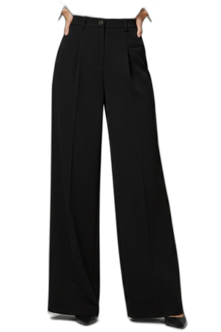 Stylish Grey Trousers for Women with High Waisted Wide Leg Palazzo Pockets Office Style