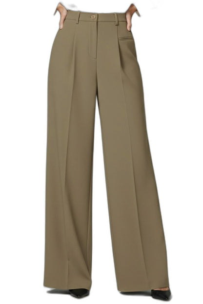 Stylish Grey Trousers for Women with High Waisted Wide Leg Palazzo Pockets Office Style
