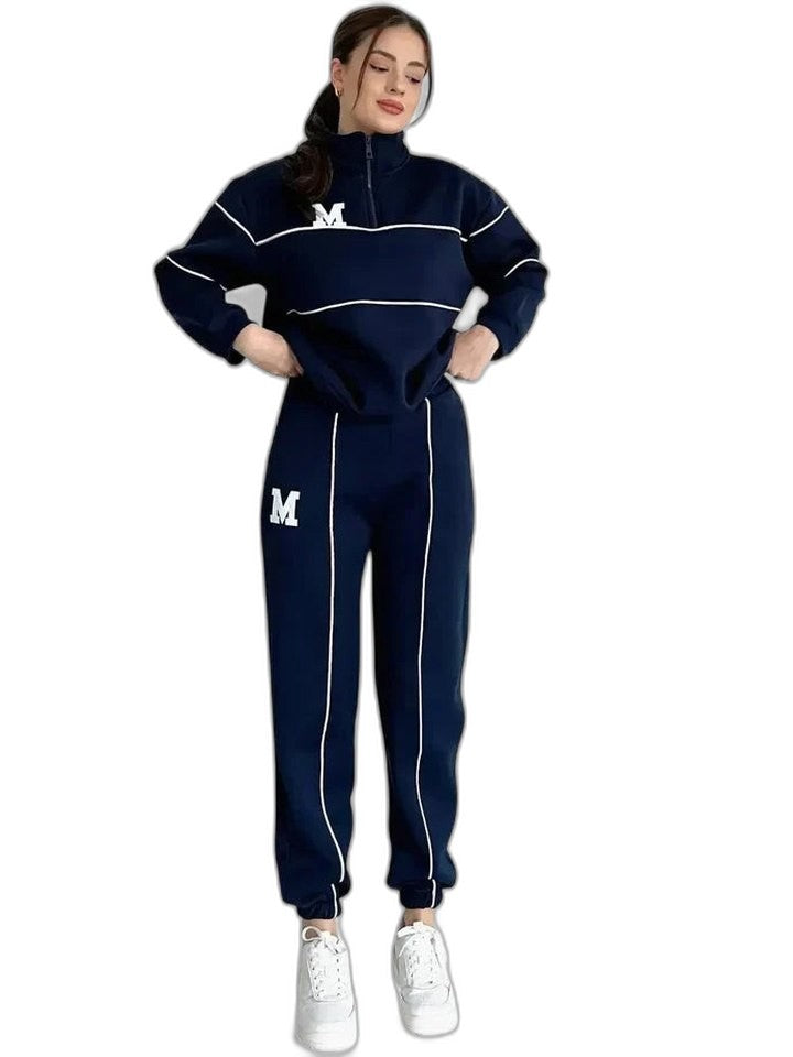 Stylish Navy Knit Two Piece Set for Women with Lounge Style