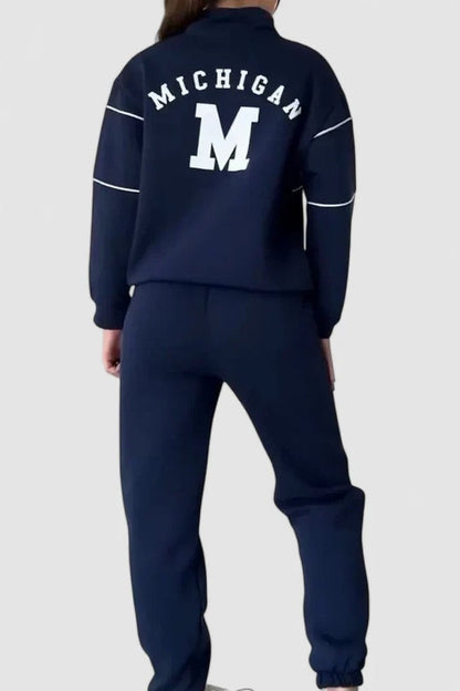 Stylish Navy Knit Two Piece Set for Women with Lounge Style