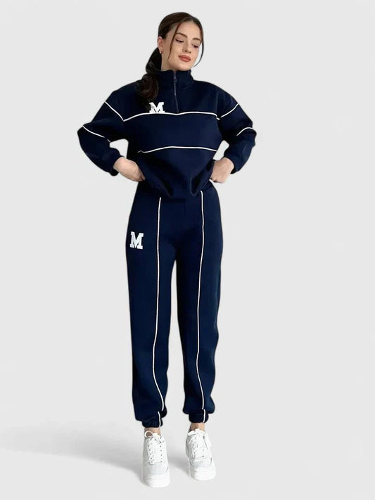 Stylish Navy Knit Two Piece Set for Women with Lounge Style