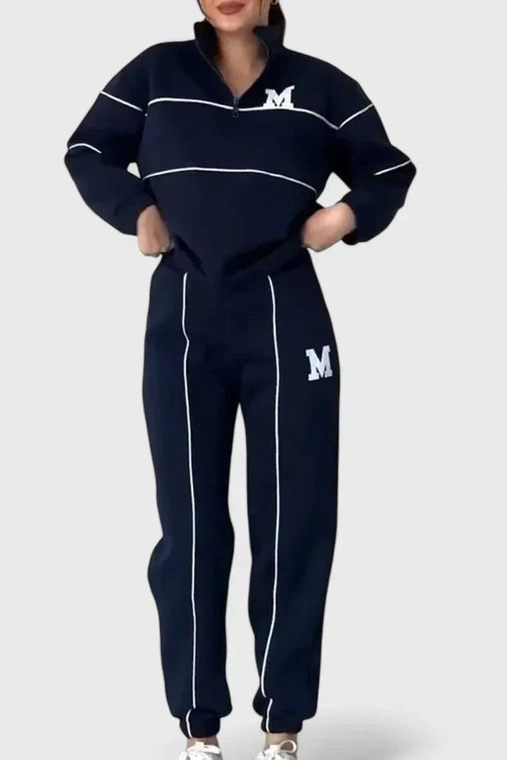 Stylish Navy Knit Two Piece Set for Women with Lounge Style