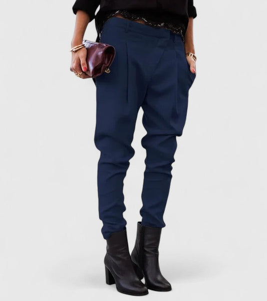 Stylish Navy Pants for Women with High Waisted Pockets Office Style