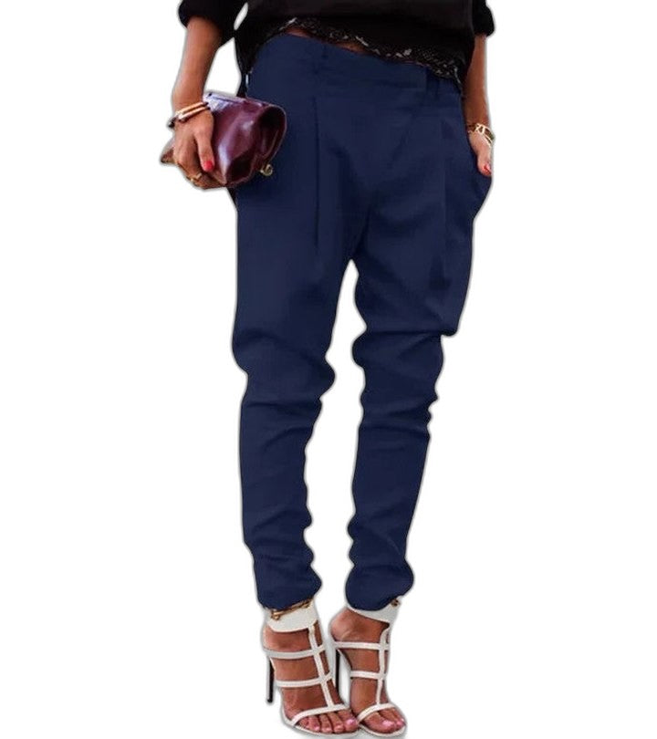 Stylish Navy Pants for Women with High Waisted Pockets Office Style