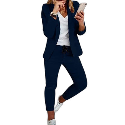 Stylish Navy Two Piece Set for Women with Button Front Office Style