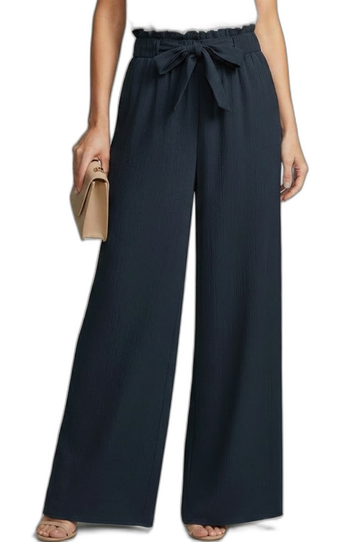 Stylish Navy Wide Leg Pants for Women with Belted High Waisted Palazzo Office Style