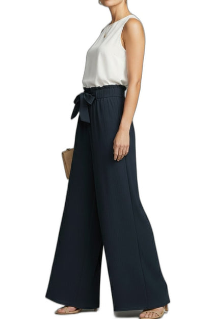 Stylish Navy Wide Leg Pants for Women with Belted High Waisted Palazzo Office Style