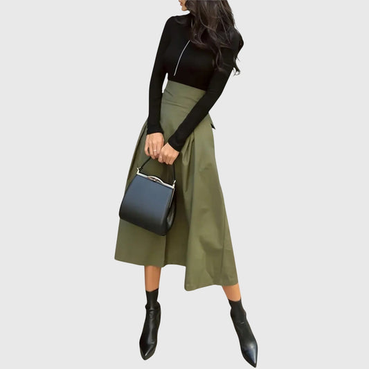 Stylish Olive Midi Skirt for Women with A Line Office Style