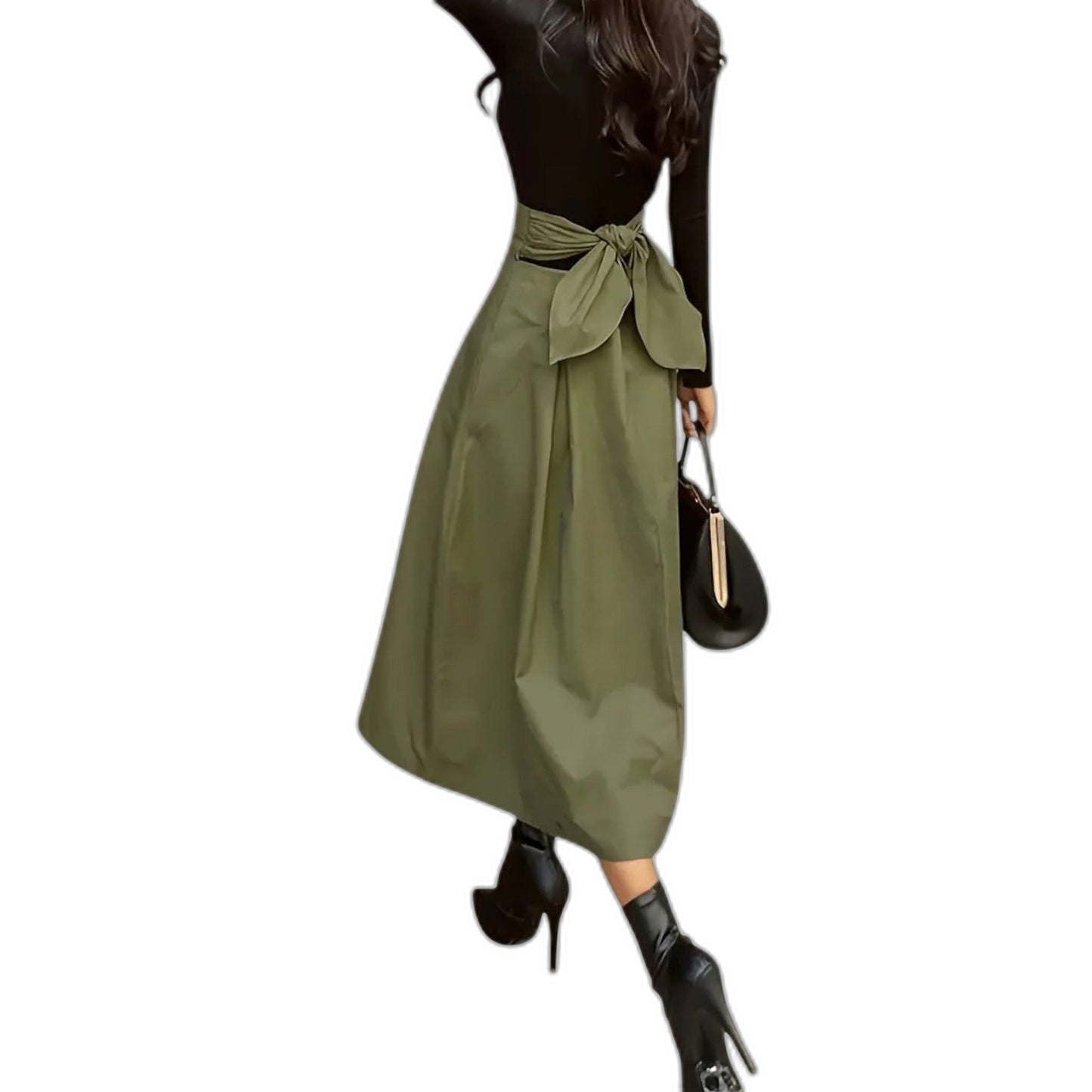 Stylish Olive Midi Skirt for Women with A Line Office Style