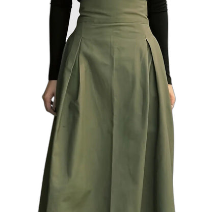 Stylish Olive Midi Skirt for Women with A Line Office Style