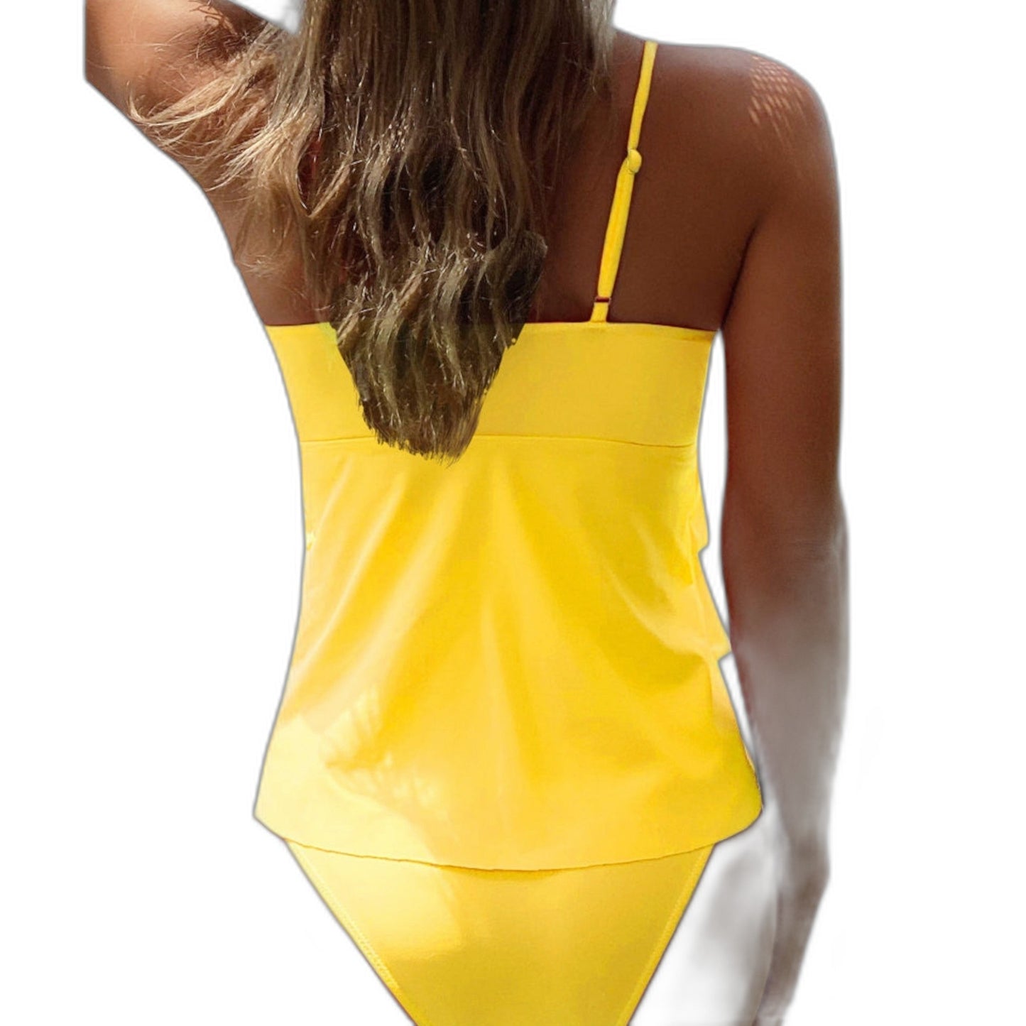Stylish Orange Swimsuit for Women with V Neck Sleeveless Tiered Ruffle Vacation Style