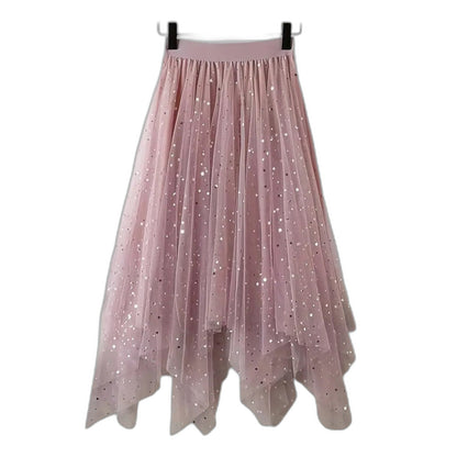 Stylish Pink Mesh Skirt for Women with Tiered Flowing Party Style