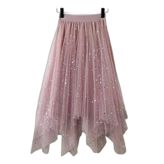Stylish Pink Mesh Skirt for Women with Tiered Flowing Party Style