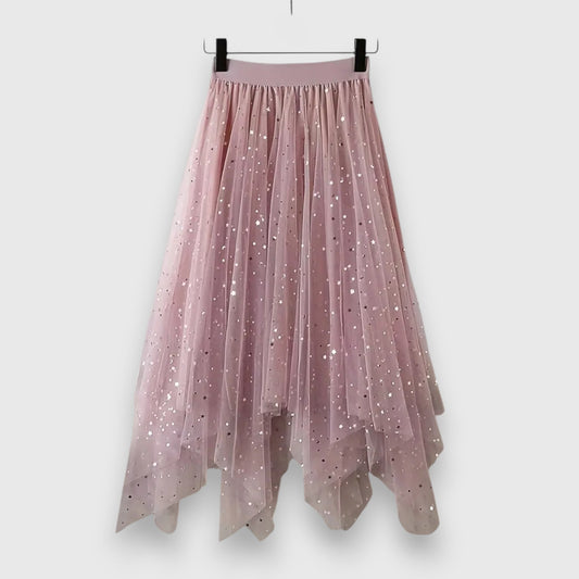 Stylish Pink Mesh Skirt for Women with Tiered Flowing Party Style