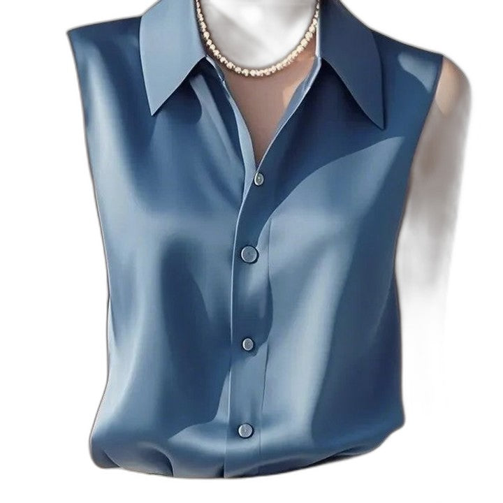 Stylish Pink Satin Blouse for Women with Collared Long Sleeve Button Front Office Style