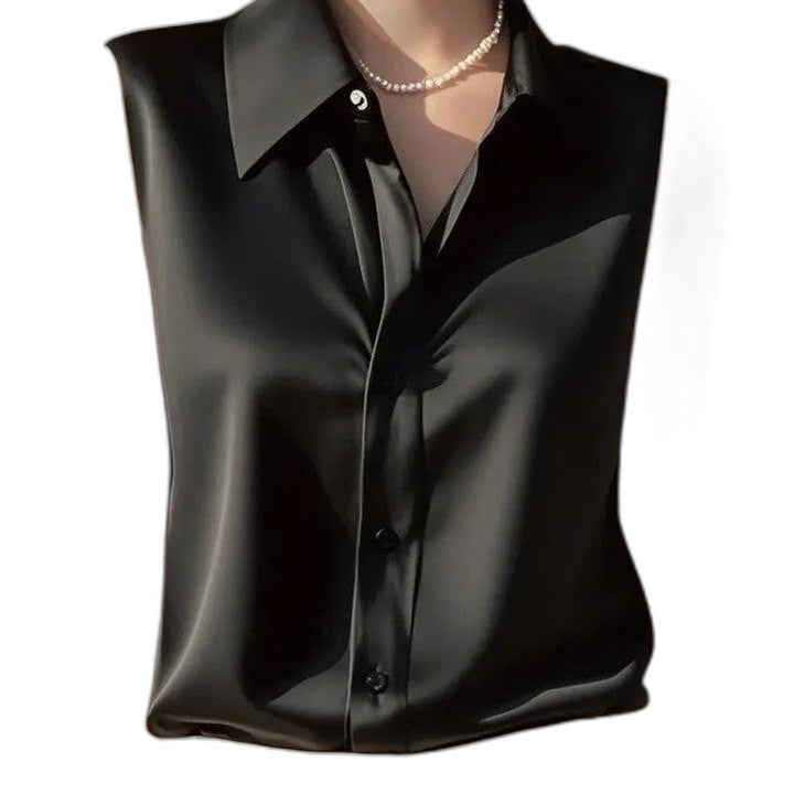 Stylish Pink Satin Blouse for Women with Collared Long Sleeve Button Front Office Style