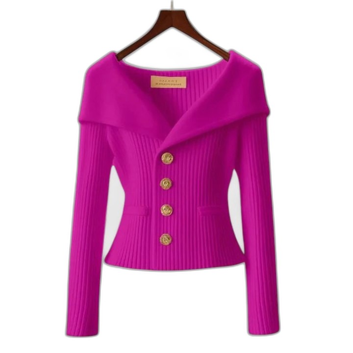 Stylish Purple Knit Cardigan Sweater for Women with Off Shoulder Long Sleeve Button Front Fit And Flare Party Style