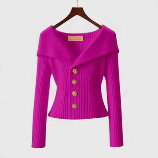 Stylish Purple Knit Cardigan Sweater for Women with Off Shoulder Long Sleeve Button Front Fit And Flare Party Style