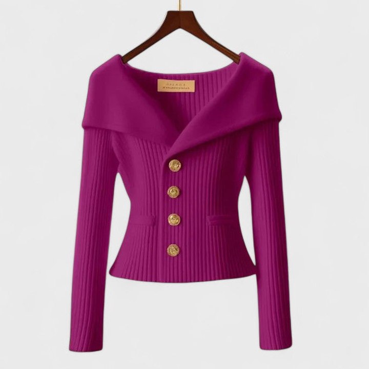Stylish Purple Knit Cardigan Sweater for Women with Off Shoulder Long Sleeve Button Front Fit And Flare Party Style