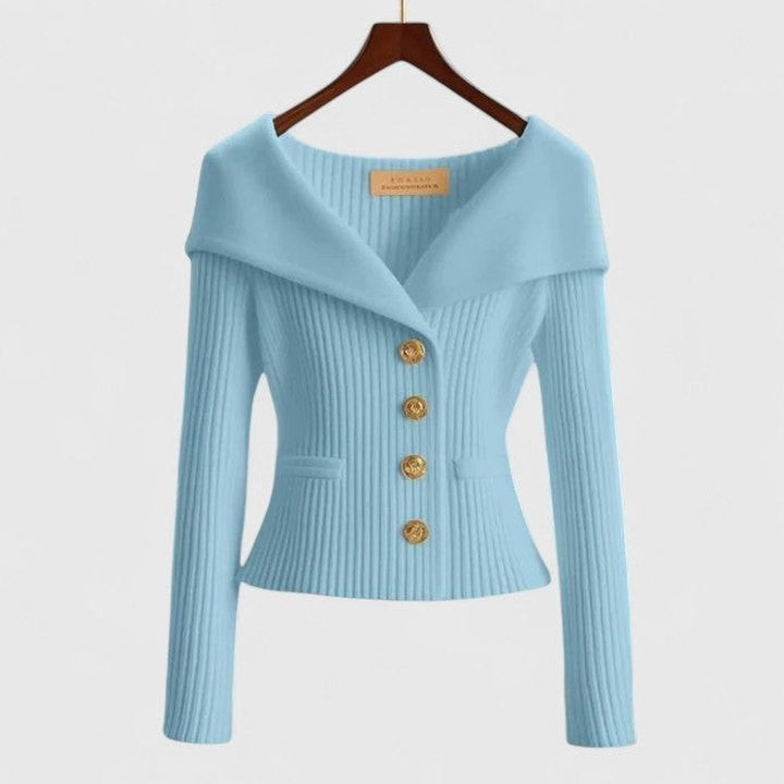 Stylish Purple Knit Cardigan Sweater for Women with Off Shoulder Long Sleeve Button Front Fit And Flare Party Style