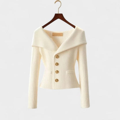 Stylish Purple Knit Cardigan Sweater for Women with Off Shoulder Long Sleeve Button Front Fit And Flare Party Style