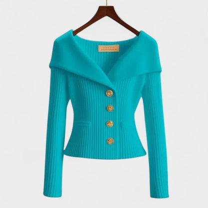 Stylish Purple Knit Sweater for Women with Off Shoulder Long Sleeve Bodycon Button Front Party Style