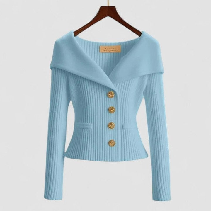 Stylish Purple Knit Sweater for Women with Off Shoulder Long Sleeve Bodycon Button Front Party Style