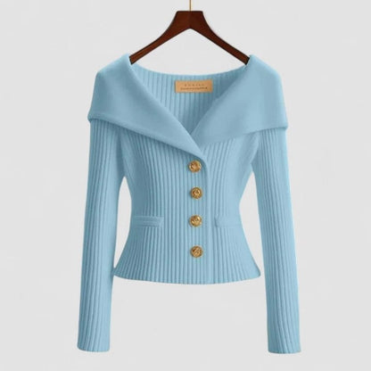 Stylish Purple Knit Sweater for Women with Off Shoulder Long Sleeve Bodycon Button Front Party Style