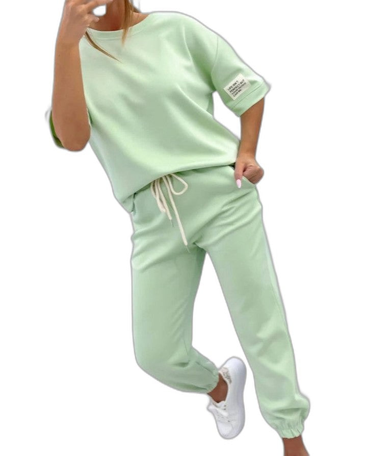 Stylish Sage Green Knit Two Piece Set for Women with Pockets Lounge Style