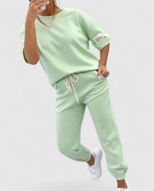 Stylish Sage Green Knit Two Piece Set for Women with Pockets Lounge Style