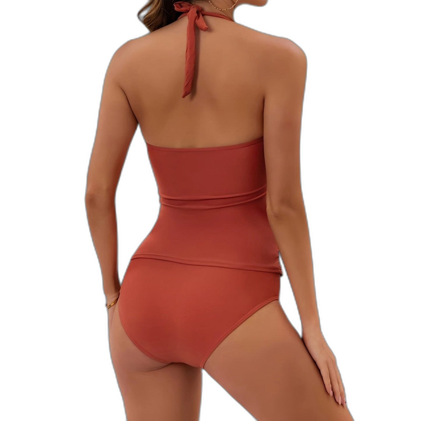 Stylish Sage Green Swimsuit for Women with Halter Sleeveless Ruched Vacation Style