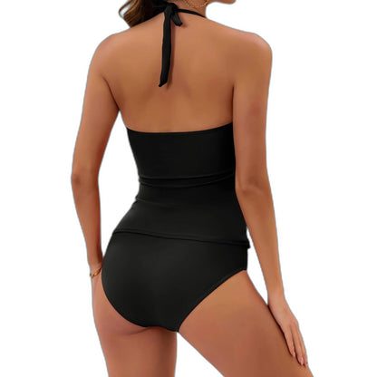 Stylish Sage Green Swimsuit for Women with Halter Sleeveless Ruched Vacation Style